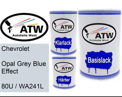Chevrolet, Opal Grey Blue Effect, 80U / WA241L: 500ml Lackdose + 500ml Klarlack + 250ml Härter - Set, von ATW Autoteile West.